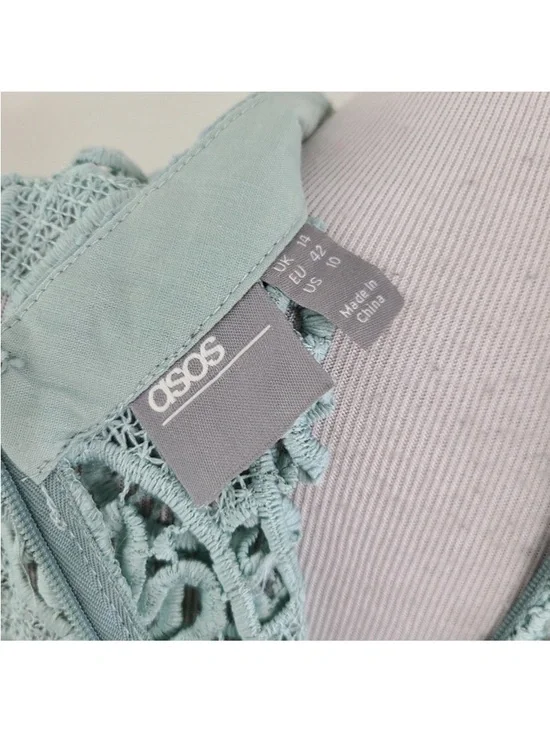 ASOS DESIGN high neck sleeveless pleated lace midi dress sage green size 10 - Picture 6 of 7